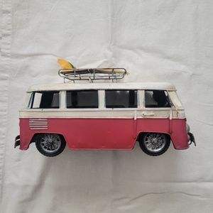 VW Camper Van Tin Metal Toy Car Red & White Volkswagen Miniature